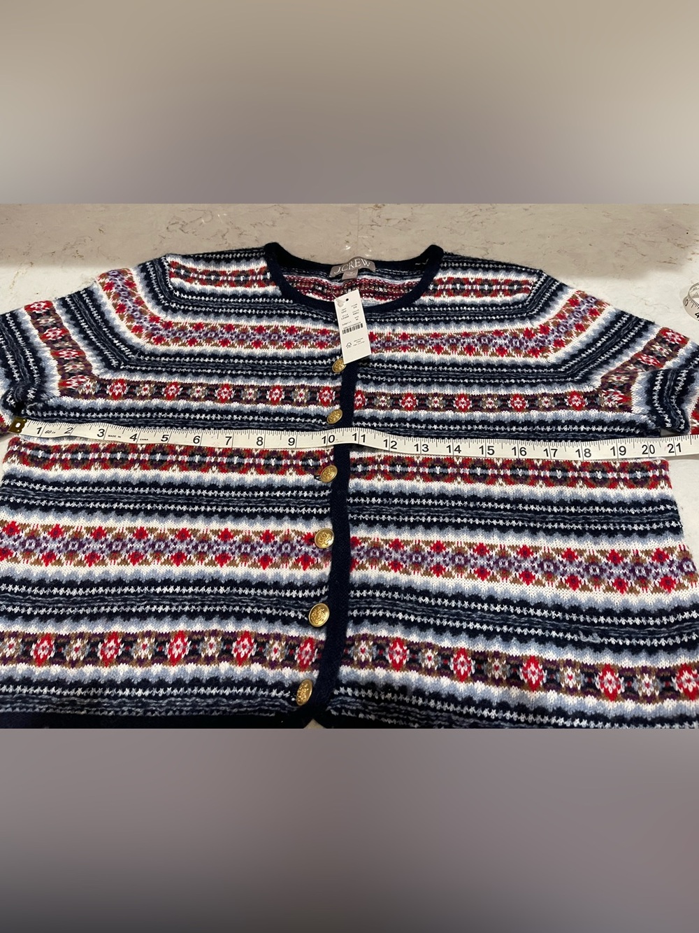 NEW J Crew Striped Fair Isle Crewneck Cardigan Lady Jacket Wool Blend M - Picture 4 of 8